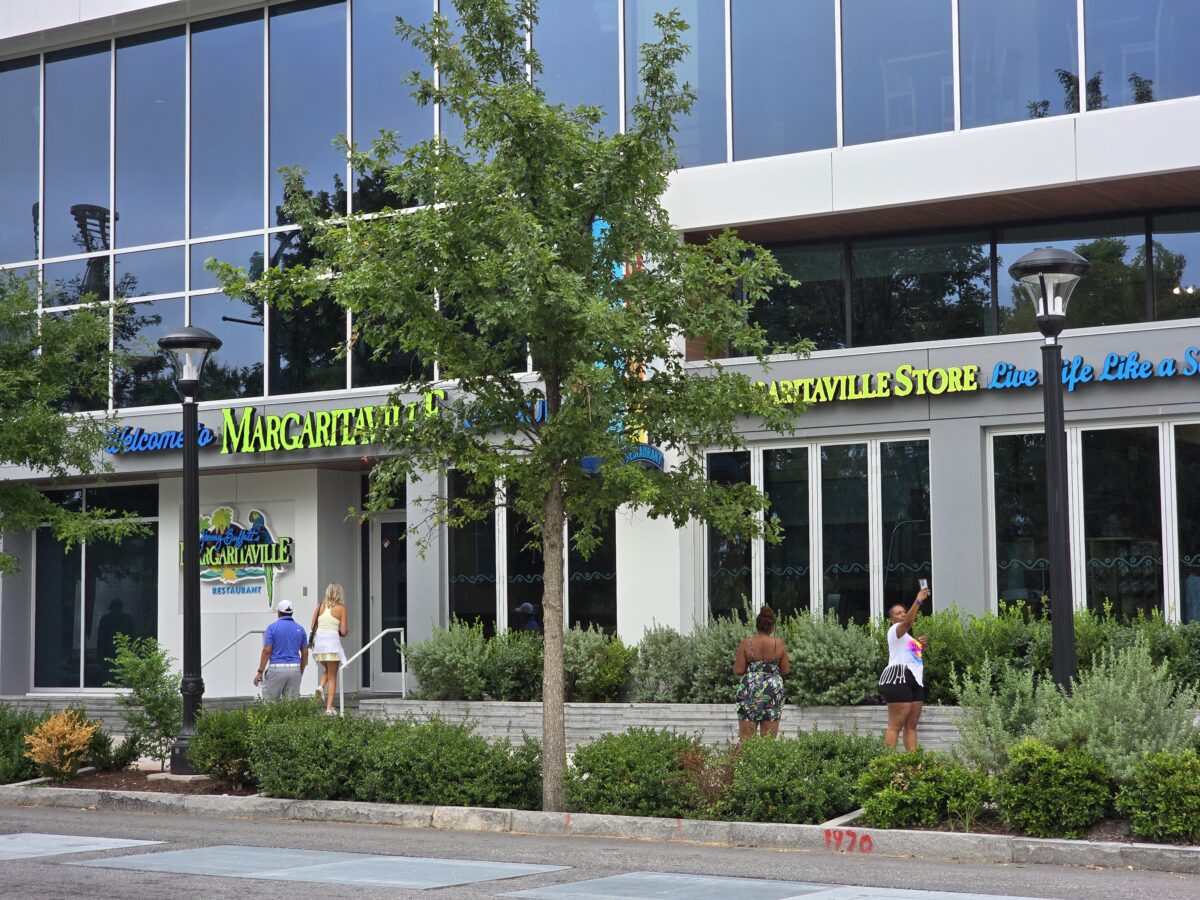 The sign for the restaurant and store at Margaritaville Atlanta
